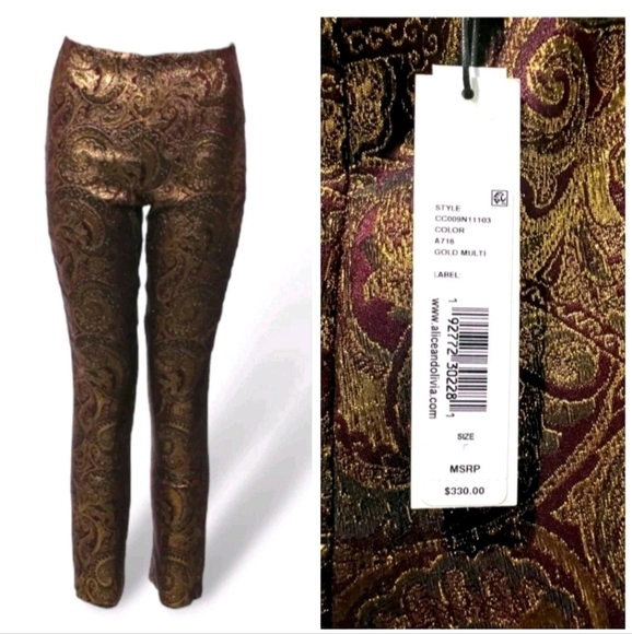Alice + Olivia  Lamè Paisley Printed Straight Leg Pants Size 6 - Picture 11 of 15